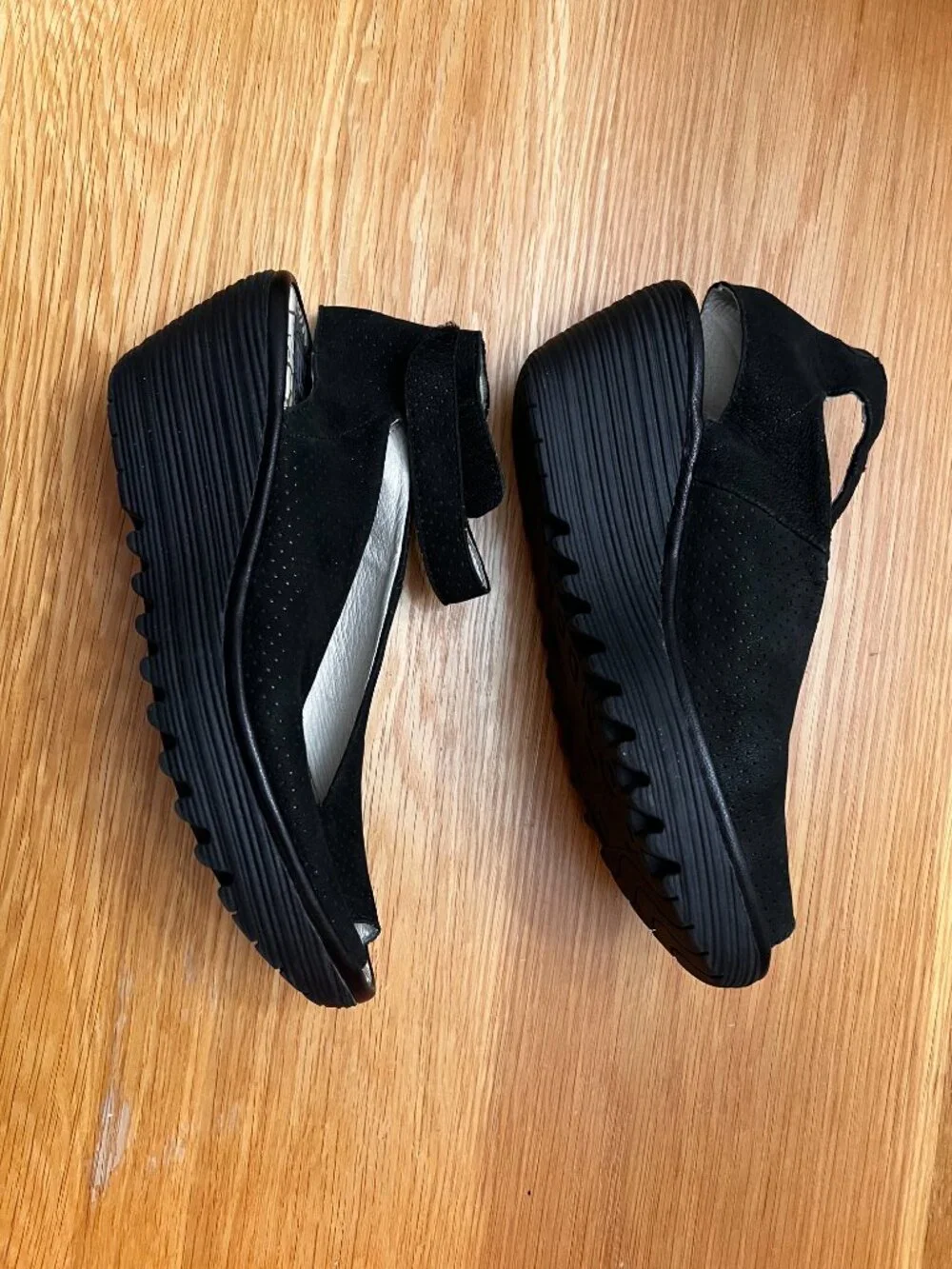 Fly London Black Perforated Open-Toe Platform Sandals